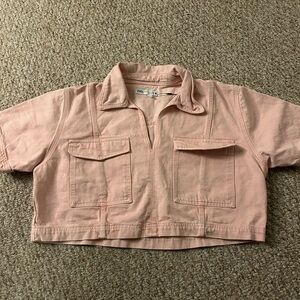 Zara pink denim cropped shirt